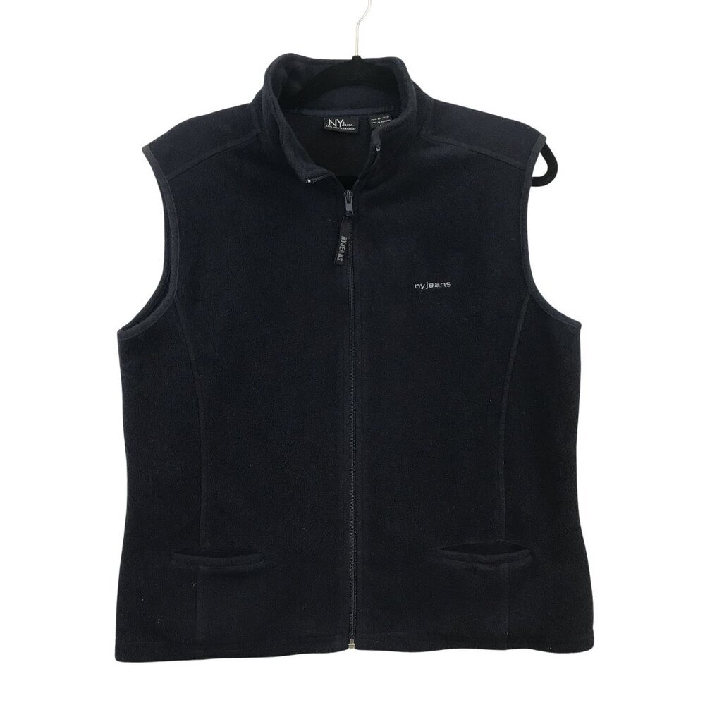 NY Jeans Size L Black Fleece Vest With Full-Zip Closure & Pockets